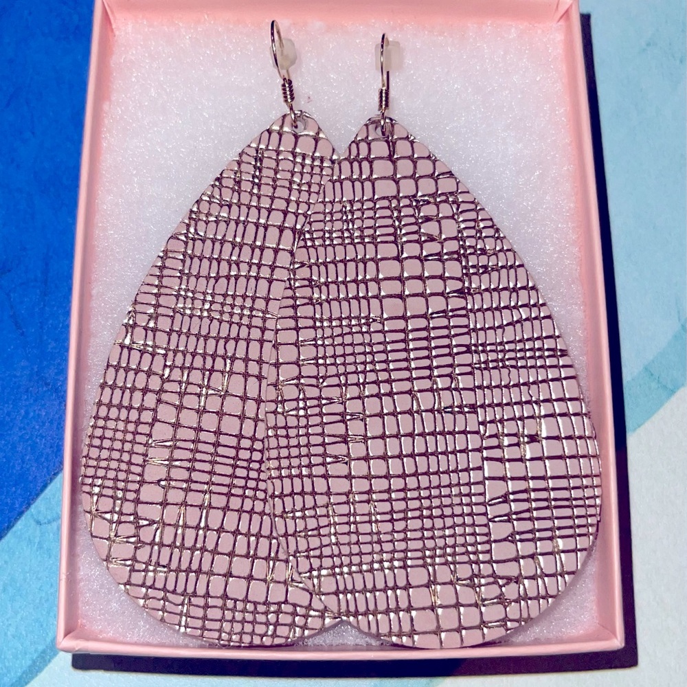 Nickel & Suede Rose Trellis Large Teardrop earrings